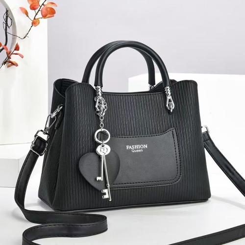 PU Leather hard-surface Handbag with hanging ornament & attached with hanging strap Solid PC