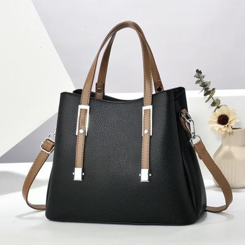 PU Leather Handbag durable & large capacity & attached with hanging strap Lichee Grain PC