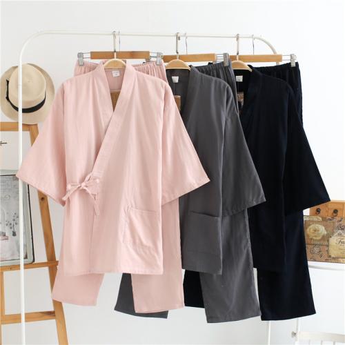 Cotton double-layer gauze couple kimono pajamas suit thin style lace-up homewear