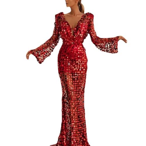 Polyester Robe longue de soirée Paillettes pièce