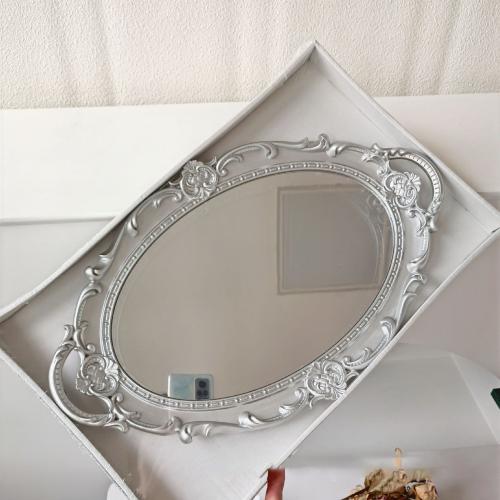 French Vintage Plastic Mirror Decorative Tray Display Photography Props