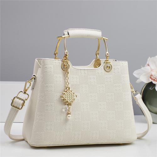 PU Leather Handbag with hanging ornament & large capacity & attached with hanging strap plaid PC