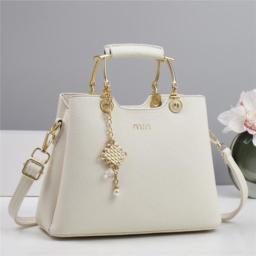 PU Leather Concise Handbag with hanging ornament & attached with hanging strap Solid PC