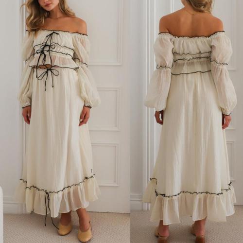 Summer New High-end Puff Sleeve Vacation Dress set