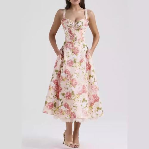 Elegant Floral Series French Style Dress Slimming Floral Sling Dress