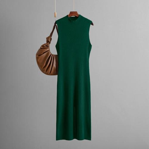 Solid Color Slim Stretch Knitted Sleeveless Vent Dress New All-match dress