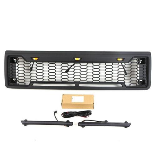 Black Front Grille Fits For  Ford F150 1987-1991 Upper Grill W/Led & Light Bar