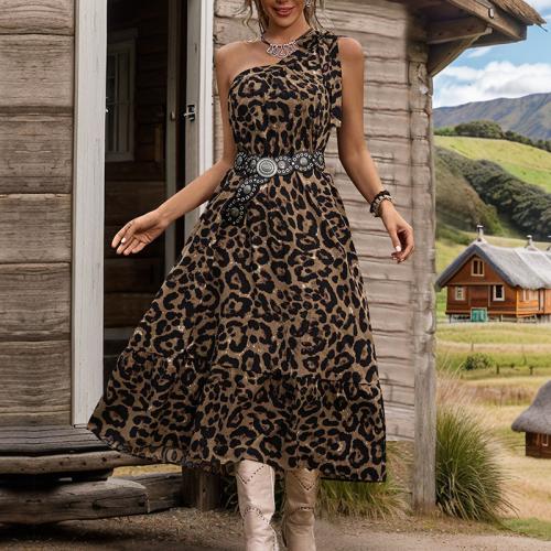 Polyester Einteiliges Kleid, Patchwork, Leopard, Schwarz,  Stück