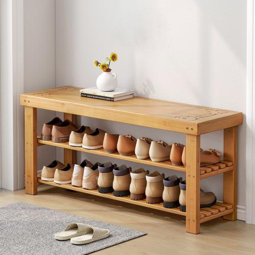 Solid Wood Shoe Changing Stool Household Doorway Bamboo Shoe Cabinet