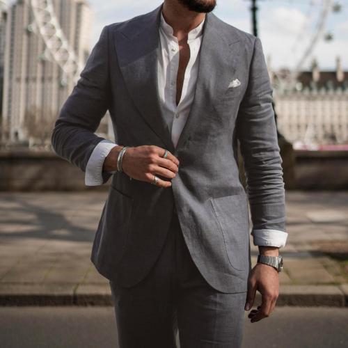 Mixed Fabric & Linen Men Suit & two piece & breathable PC