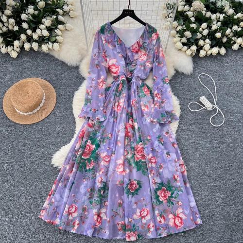 Polyester Einteiliges Kleid, Gedruckt, Floral, mehr Farben zur Auswahl, :,  Stück