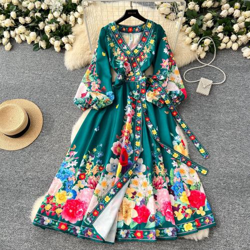 Polyester Plus Size & High Waist One-piece Dress slimming printed floral PC