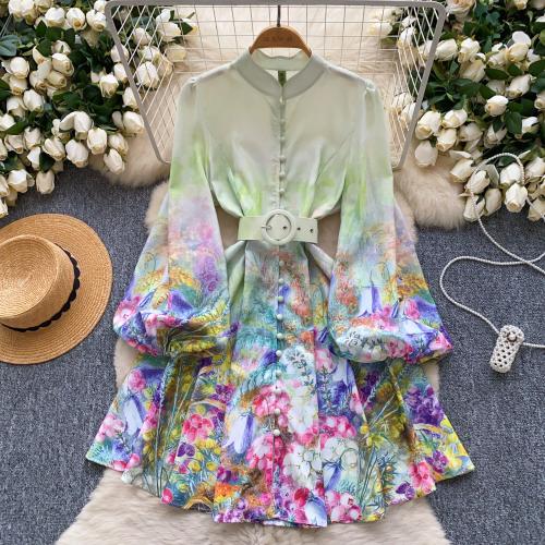 Polyester High Waist One-piece Dress slimming printed floral PC