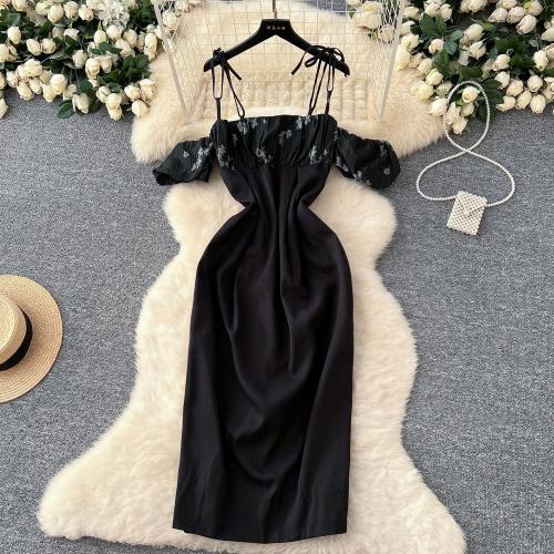 Sexy Shoulder Sling Waist Slimming dress Women's Spring and Summer Long Dress