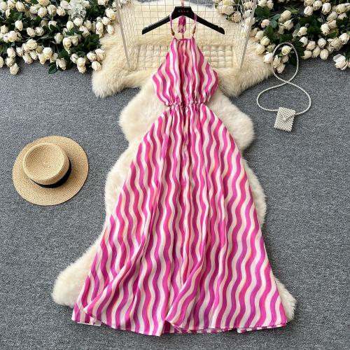 Travel and Holiday Style dress French Style Halter Sleeveless Hollow-out Backless Long Dress