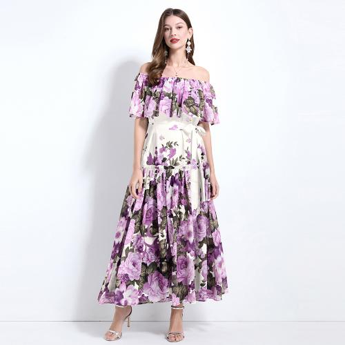 Holiday dress Women's Summer New Printed Ruffle Collar Chiffon Dress