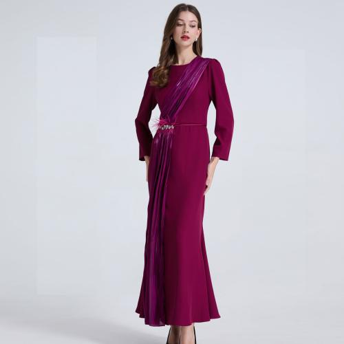 Elegant Light Luxury Long Sleeve Slim-fit Fishtail dress Feather Lace-up Long ribbon