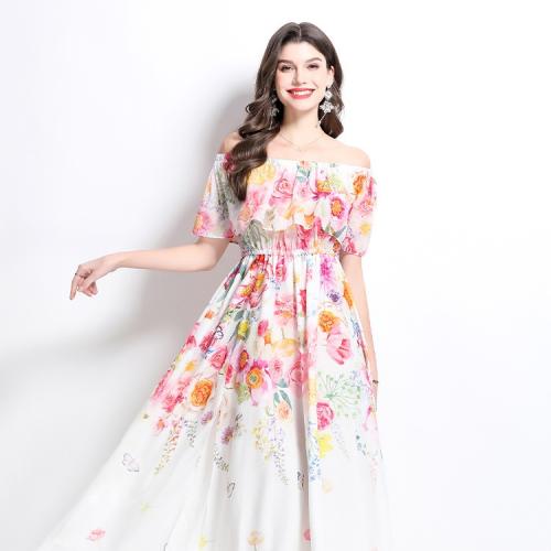 Ruffled Printed Chiffon dress Women's Spring New Elegant Style Long Dress