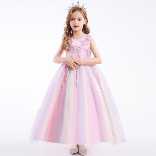 Flower Girl Dress Princess Girl's Sequin Sleeveless Long Wedding Dress