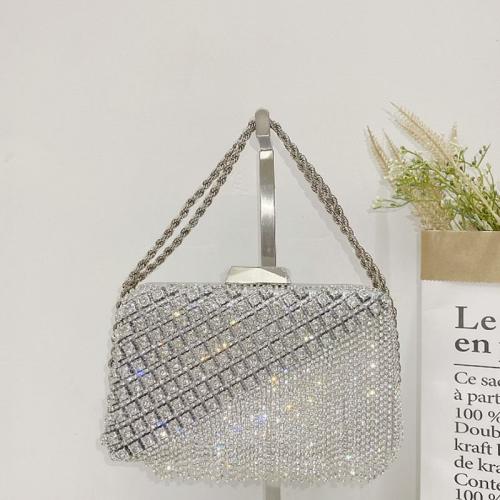 Metal & Polyester Easy Matching Clutch Bag with rhinestone silver PC