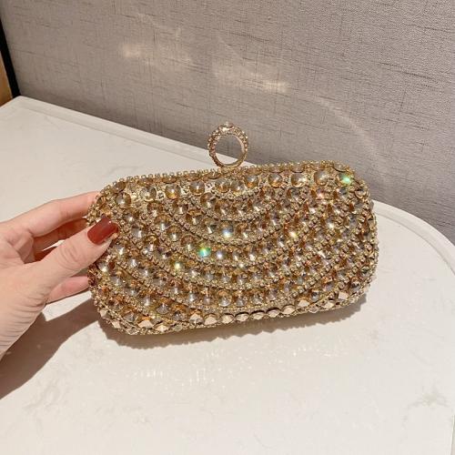 PVC & Polyester Easy Matching Clutch Bag with chain & with rhinestone champagne PC