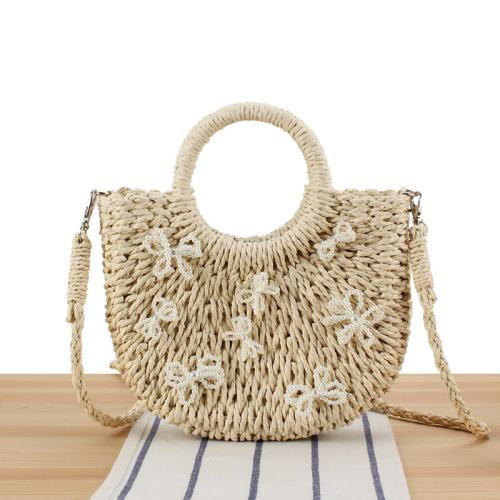 Paper Rope Easy Matching Woven Tote attached with hanging strap bowknot pattern PC