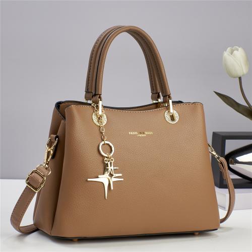 PU Leather hard-surface Handbag with hanging ornament & attached with hanging strap Solid PC