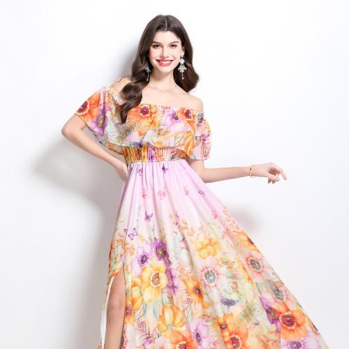 Ruffled Printed Chiffon dress Women's Summer New Vacation Elegant Style Long Dress