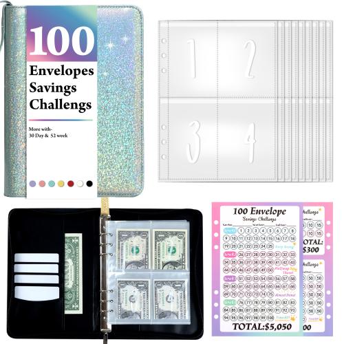 100 Envelope Challenge Binder100 Day Savings Hand Account Loose-leaf Magic Zipper Bag