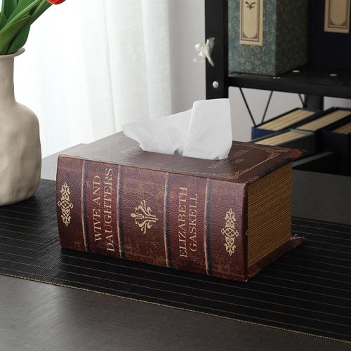 Retro Paper Box Book Shape Thickened Wooden Household Desktop Tissue Box