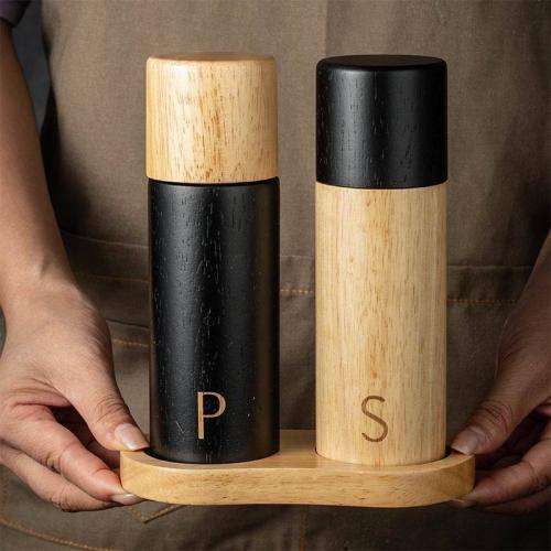 Oak pepper grinder kitchen household seasoning bottle wooden retro black pepper manual grinder