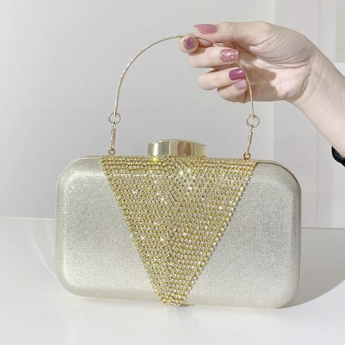 Polyester Easy Matching Clutch Bag with chain & with rhinestone gold PC