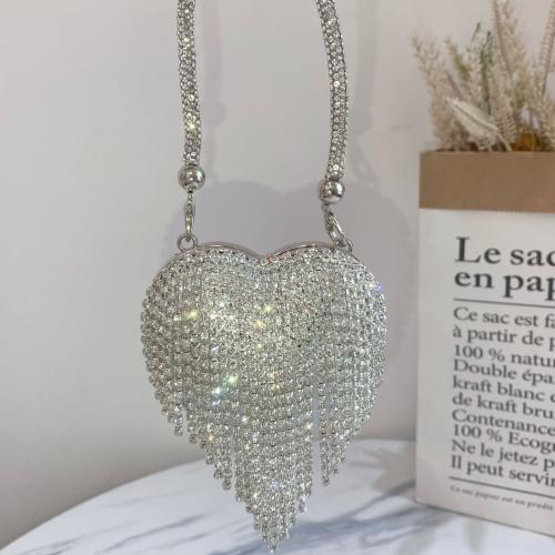 Metal & Polyester Easy Matching Clutch Bag with chain & with rhinestone heart pattern PC