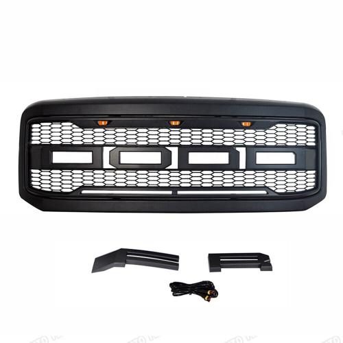 Front Grille For 2005-2007 Ford F250 F350 Super Duty Raptor Grill w/LED Black