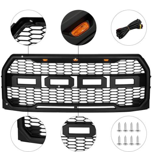 For 2015 2016 2017 FORD F150 Grill Raptor Style Front Grille Bumper Grill w/ LED