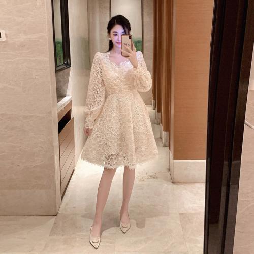 Mesh Laminated Lace dress High-end Sweet Elegant A- Line Dress