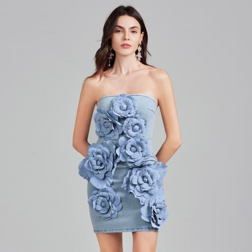 Fashion Sexy Unique Design Flower Strapless dress Waist Slimming Nightclub Skirt