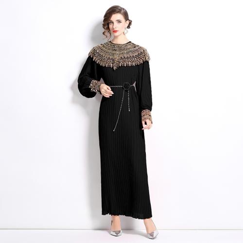 Beaded Dress Lantern Sleeve Pleated Loose Dress