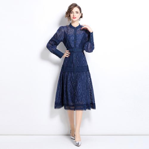 Spring New Embroidered Hollow Flower Slim-fit Lantern Sleeve Dress