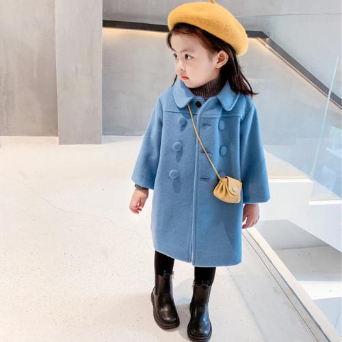 Girls' Coat Double-breasted Elegant Woolen Coat Cotton Thickened Coat