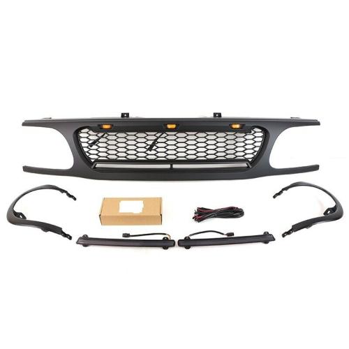 Black Front Grille Fits For Ford Explorer 1995-2001 Upper Grill W/LED &Light Bar