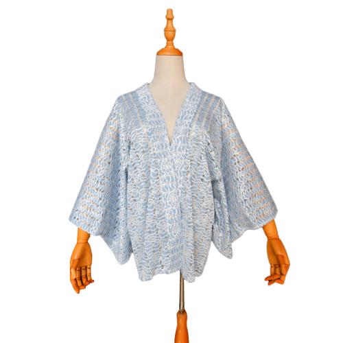 Blue Japanese Style Feather Woven Lace Sunscreen Coat Cardigan Outerwear