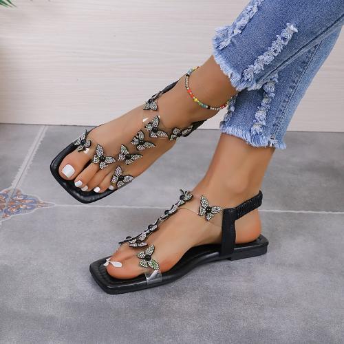 Plus size butterfly rhinestone flat sandals women's new hollow beach sandals