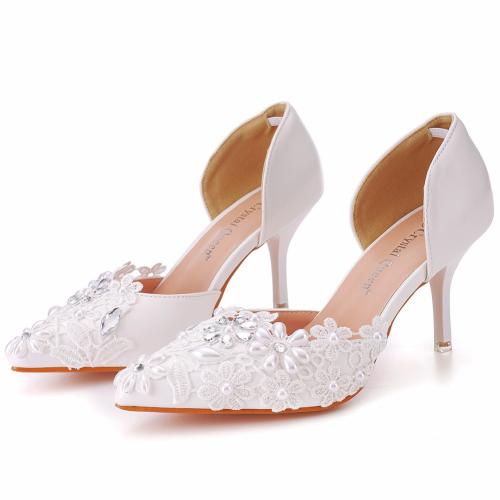 7cm Lace Mesh Heel Sandals Hollow Pointed Heels Shoes