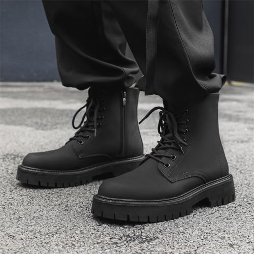 Microfiber PU Cuir synthétique & Caoutchouc Bottes Martens hommes Noir Paire