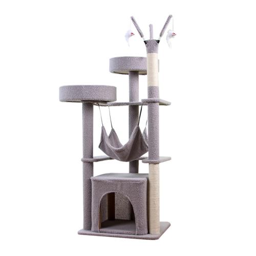 Sisal Hemp & Medium Density Fiberboard & Suede Cat Climbing Frame hardwearing patchwork gray PC