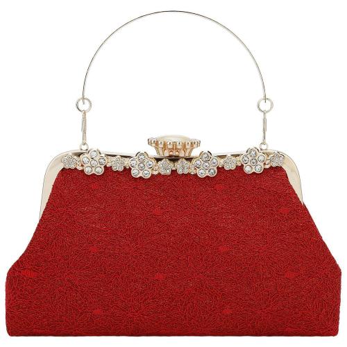 Lace Easy Matching Clutch Bag with chain & with rhinestone red PC