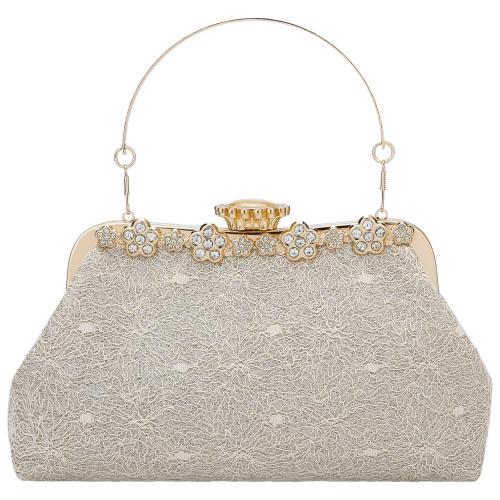 Lace Easy Matching Clutch Bag with chain & with rhinestone beige PC