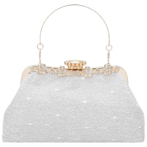 Lace Easy Matching Clutch Bag with chain & with rhinestone silver PC