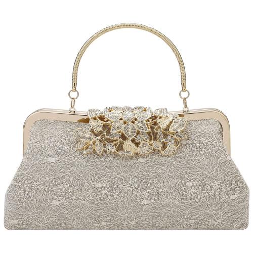 Lace Easy Matching Clutch Bag with chain & with rhinestone champagne PC